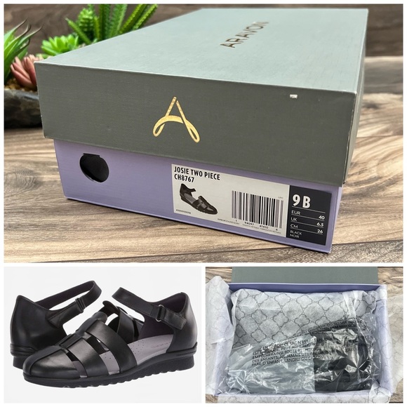 NIB Aravon Josie Two Piece Mary Jane Fishman Sandal Closed Toe Black - Picture 12 of 12